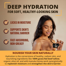 TETON next to olive oil pour emphasizing deep conditioning benefits