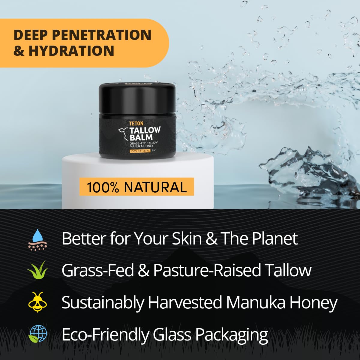 TETON open jar texture illustrating creamy balm that melts on skin