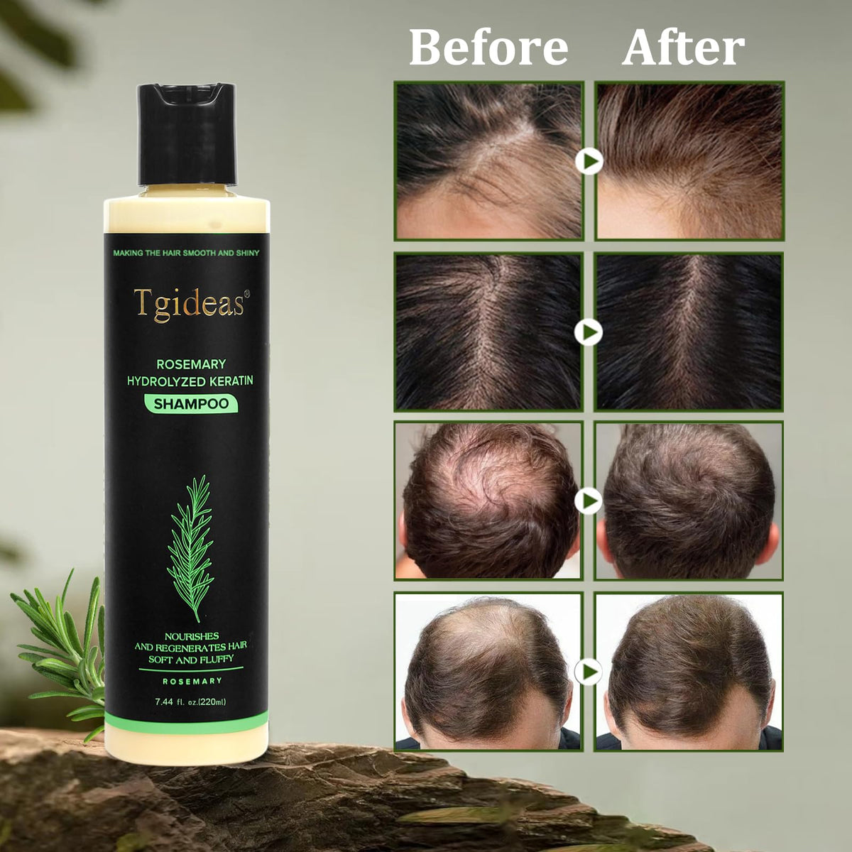 Tgideas close-up label showing key ingredients for strengthened hair
