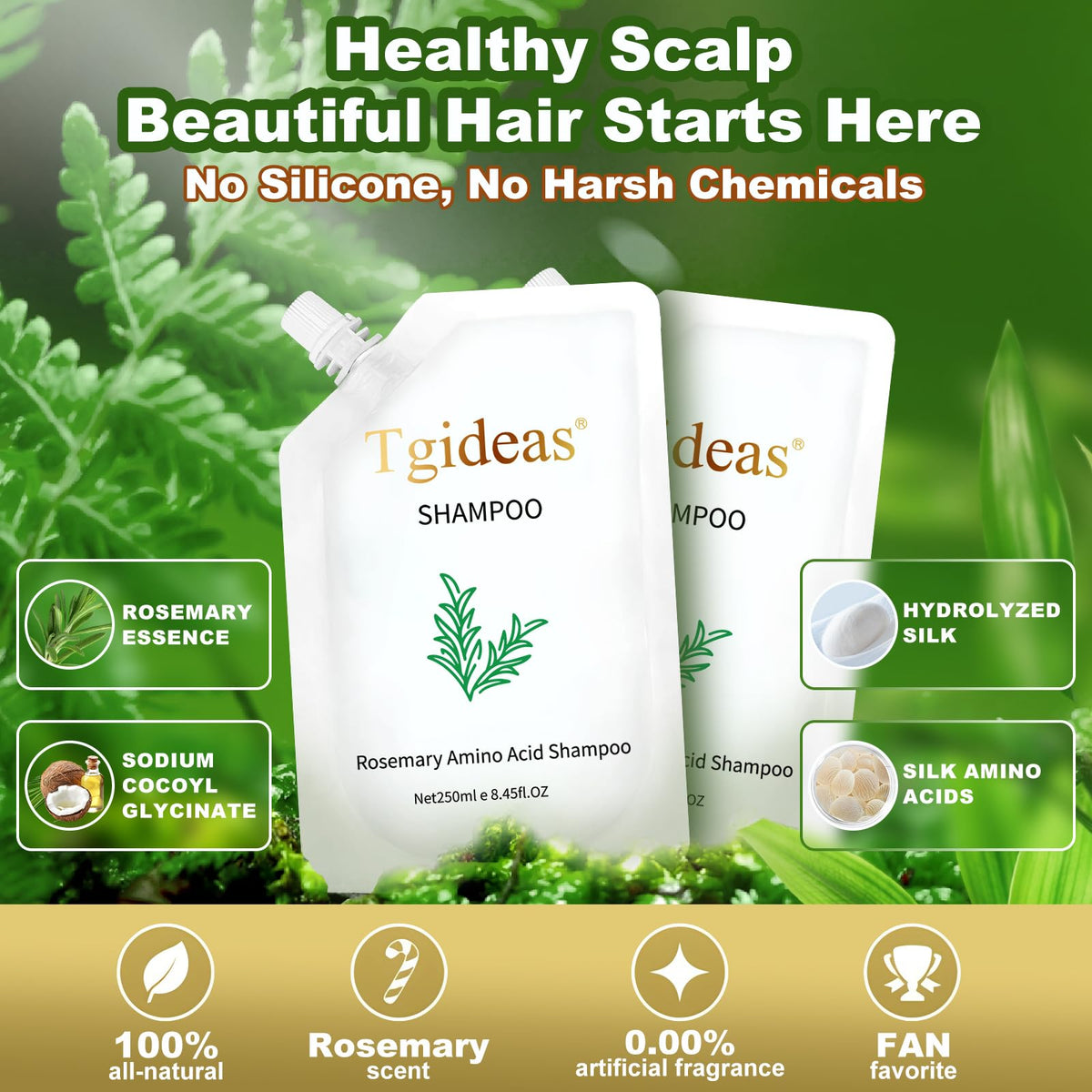 Tgideas shampoo in a shower scene suggesting refreshing rosemary scent
