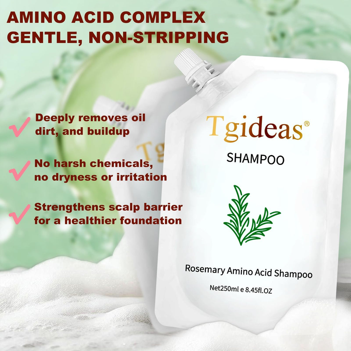 Tgideas shampoo pouring and foaming to show gentle lathering action