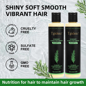 Tgideas shampoo bottle beside rosemary sprig showing botanical extract and natural benefit