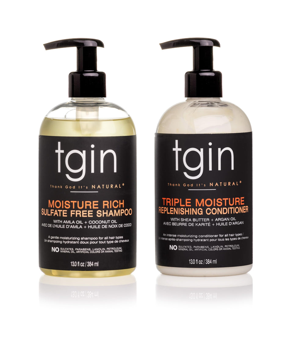 Thank God It's Natural front packaging shows two 13 oz bottles for hydrated hair