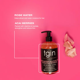 tgin shampoo on bathroom shelf in lifestyle setting for daily routine appeal