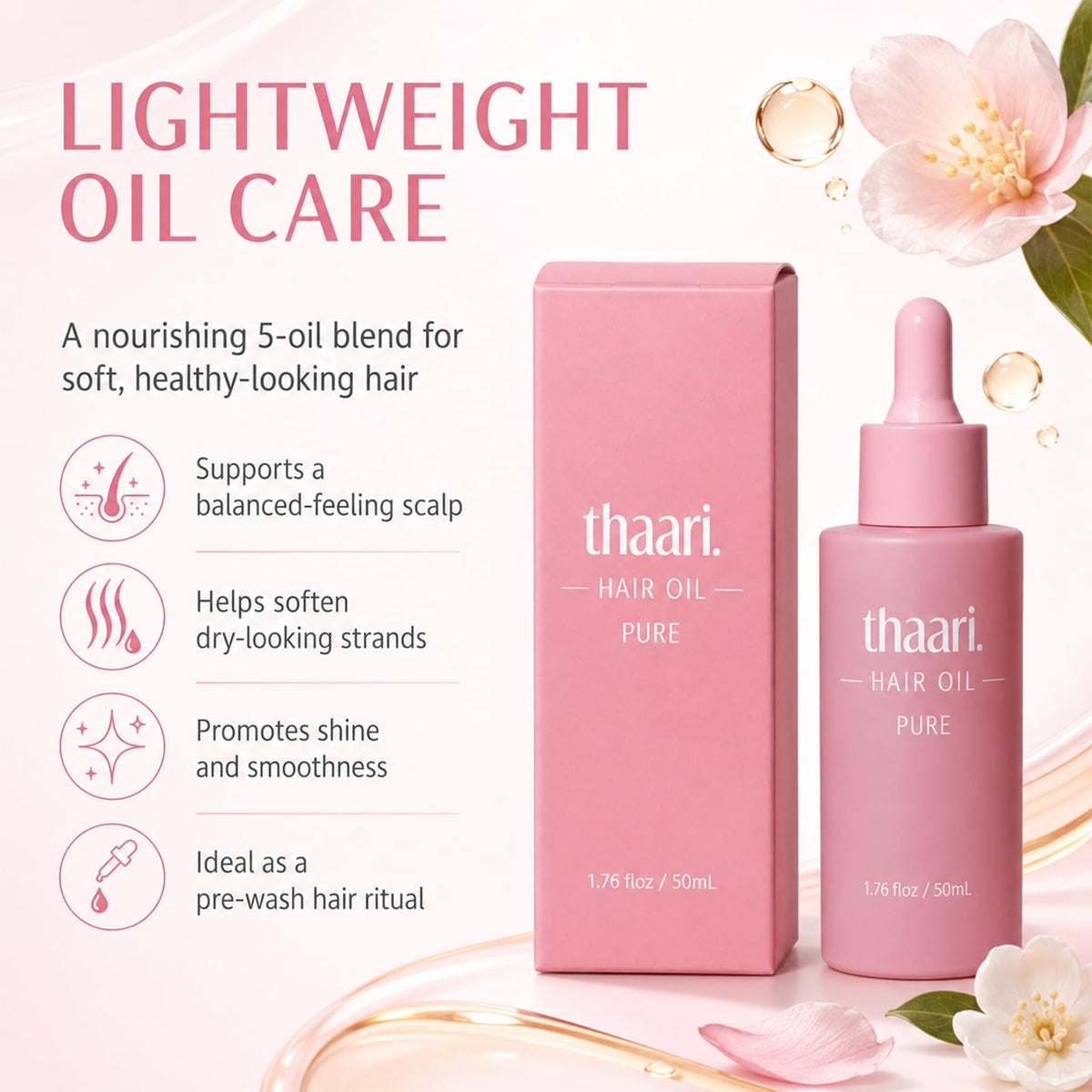 thaari oil texture closeup showcasing lightweight blend that absorbs quickly