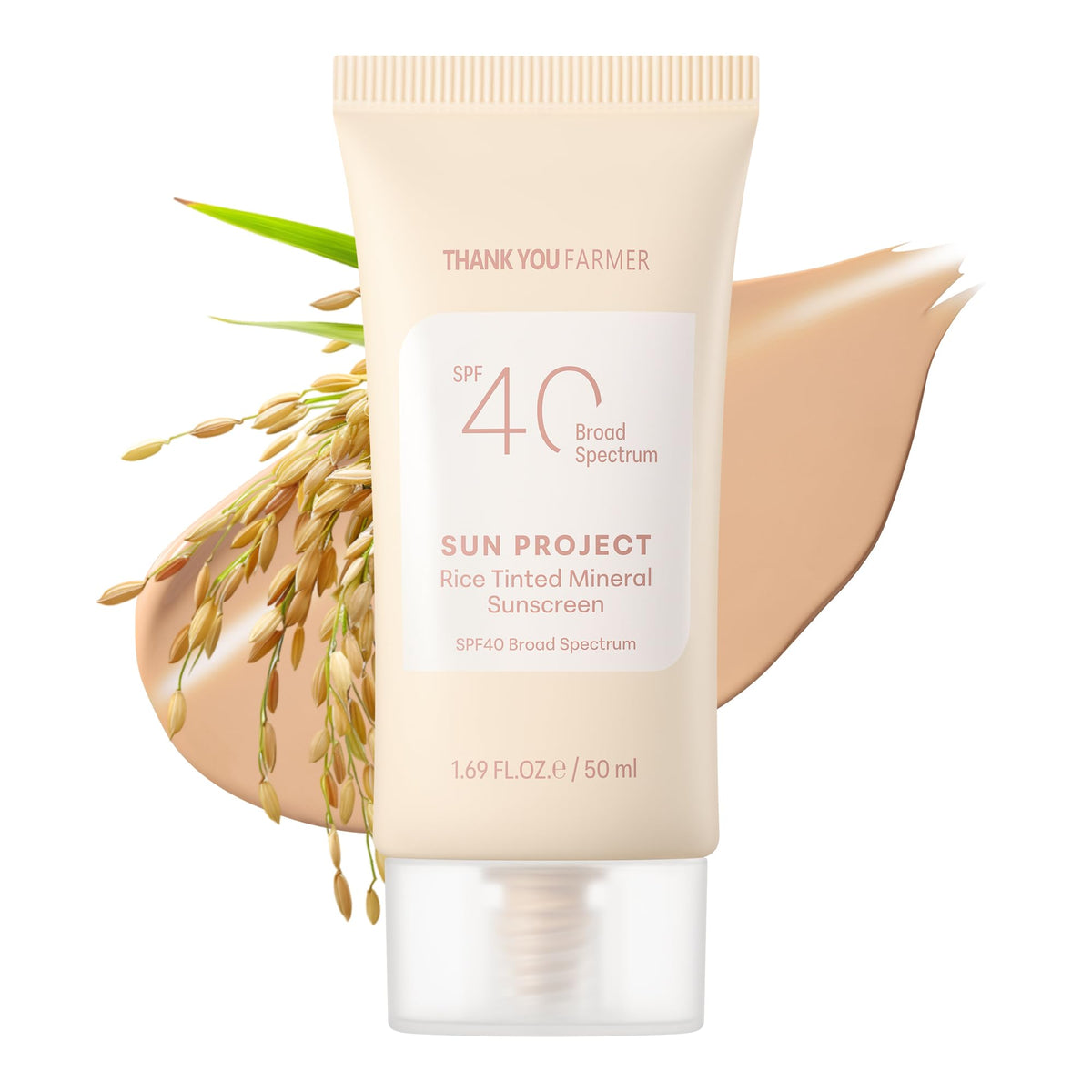 THANKYOU FARMER front packaging showing SPF40 tint and compact design benefit: quick recognition
