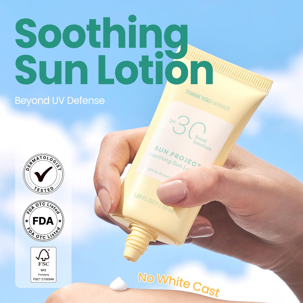 THANKYOU FARMER close-up texture of tinted lotion for smooth, no-white-cast finish