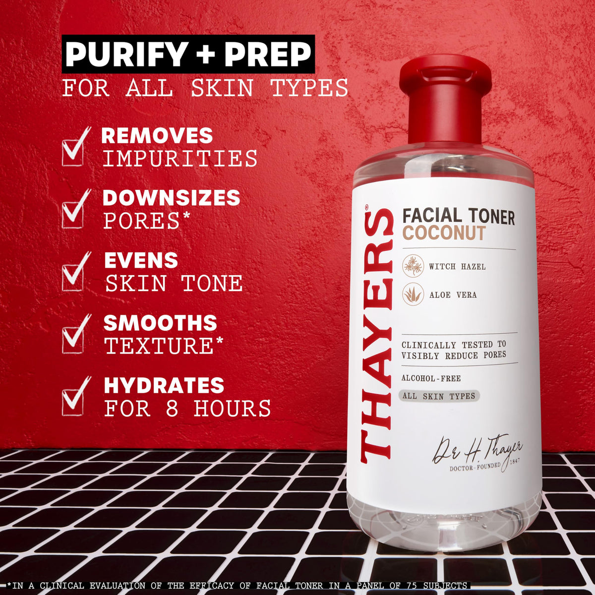 THAYERS bottle label and ingredients, transparent formula benefits visible