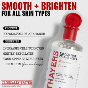Thayers close-up label highlighting AHA blend and ingredient transparency benefit