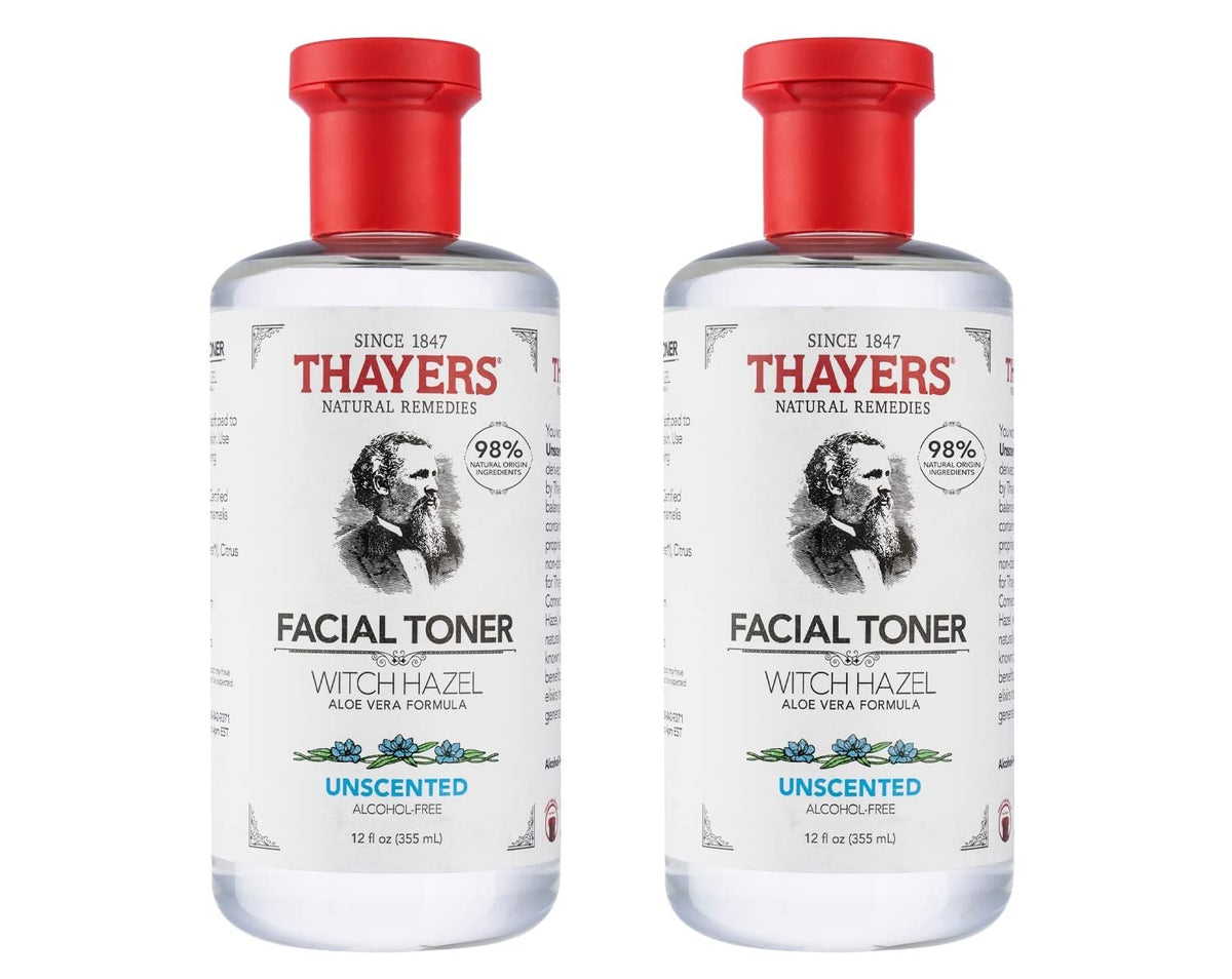 THAYERS front packaging of unscented toner showing bottle and label, clear soothing benefits