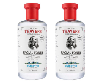 THAYERS front packaging of unscented toner showing bottle and label, clear soothing benefits