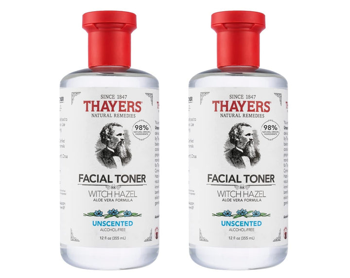 THAYERS front packaging of unscented toner showing bottle and label, clear soothing benefits