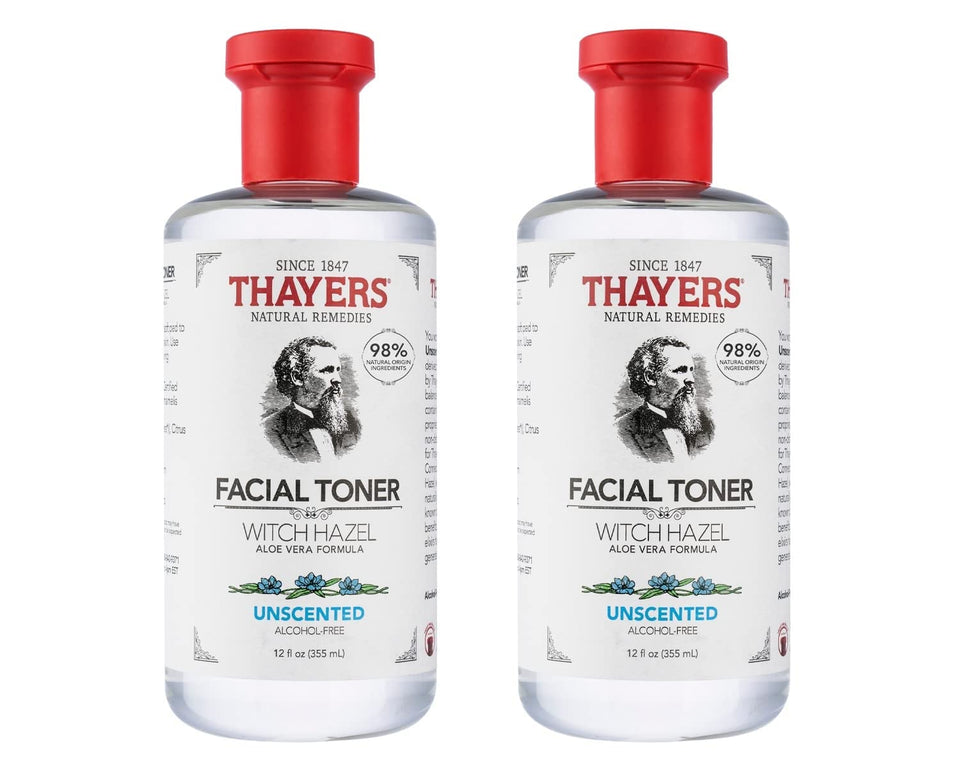 THAYERS front packaging of unscented toner showing bottle and label, clear soothing benefits