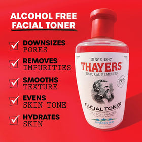 THAYERS label close-up detailing ingredients and organic witch hazel for transparency