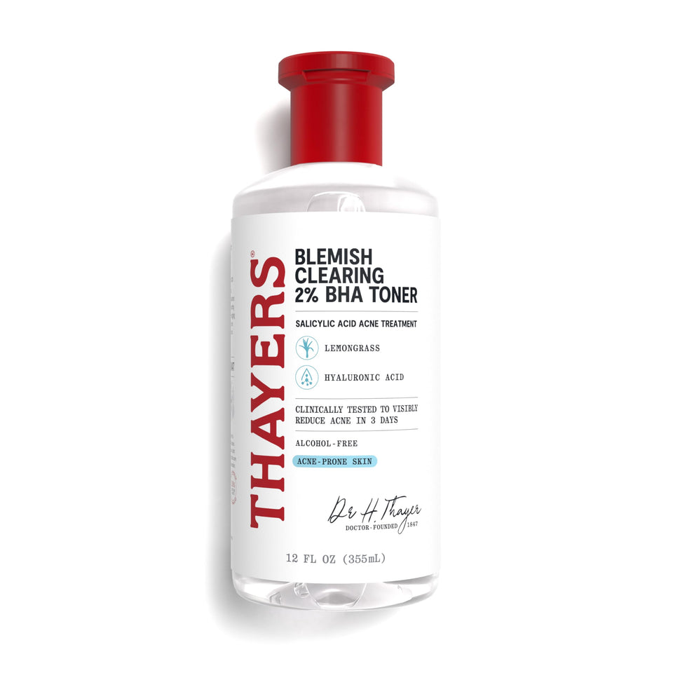 Thayers front bottle showing clear toner and label, promotes gentle clearing