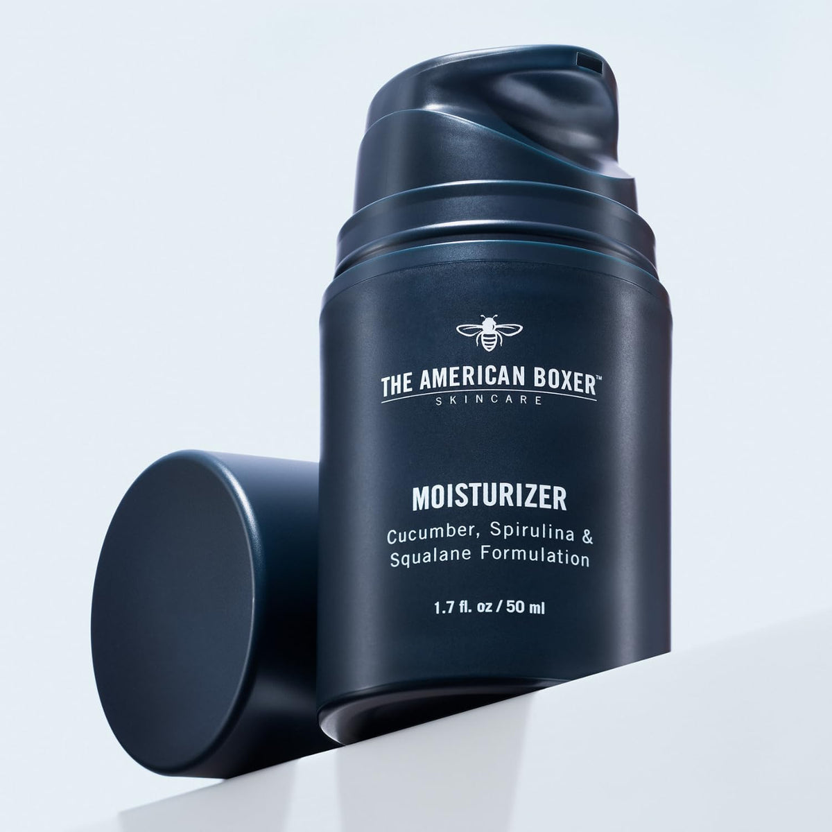 THE AMERICAN BOXER on bathroom counter in morning routine setting