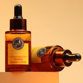 The Ayurveda Experience bottle front view showing elegant packaging and radiance benefit