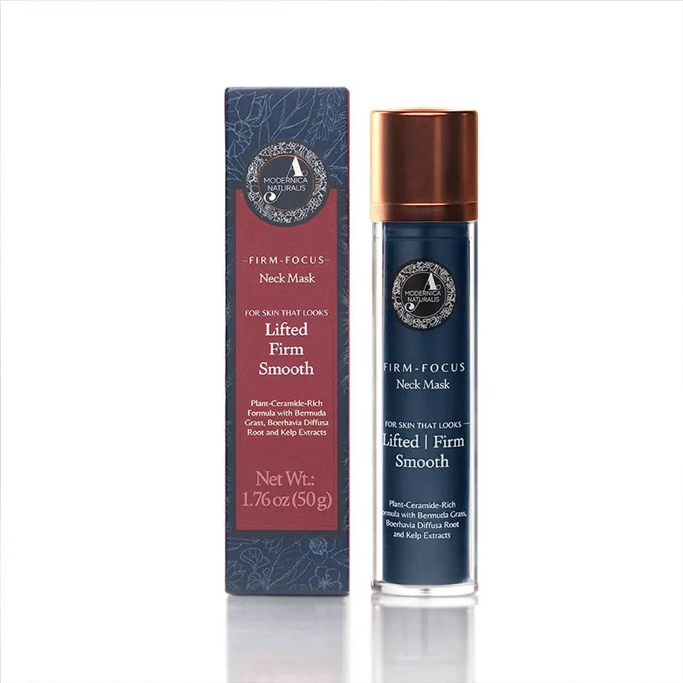 The Ayurveda Experience front packaging showing bottle and product name benefit of targeted neck firming