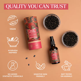 The Ayurveda Experience Yauvari ingredients flatlay with black gram and turmeric for nutrient benefits