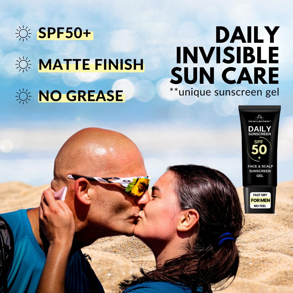 Applying The Bald Brothers sunscreen to scalp for invisible protection