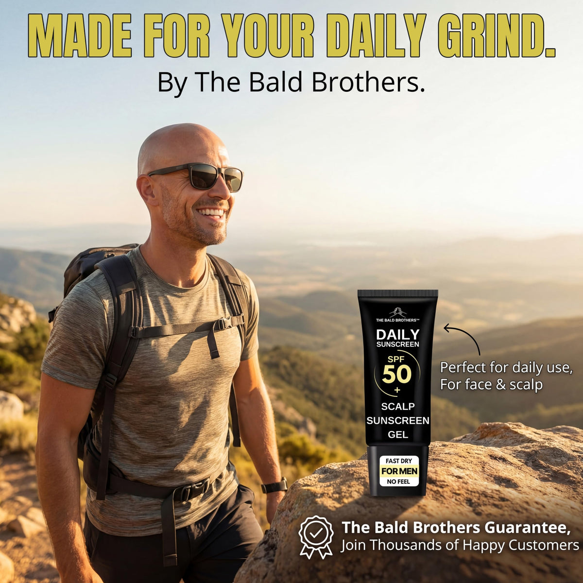 Size comparison with sunglasses showing The Bald Brothers travel convenience