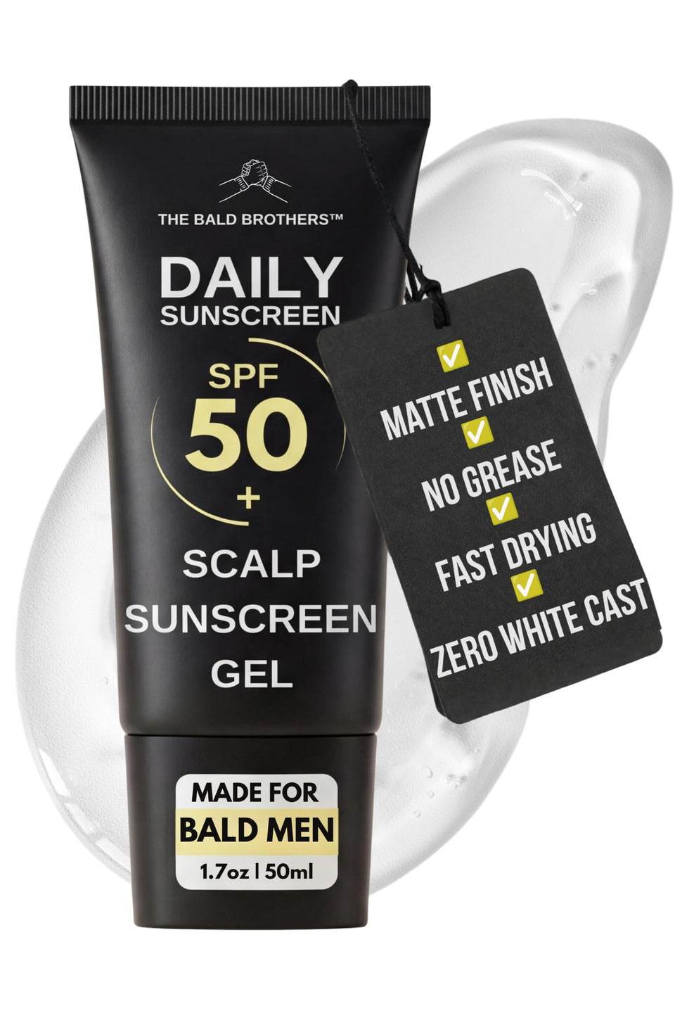 The Bald Brothers front tube showing brand and SPF benefit