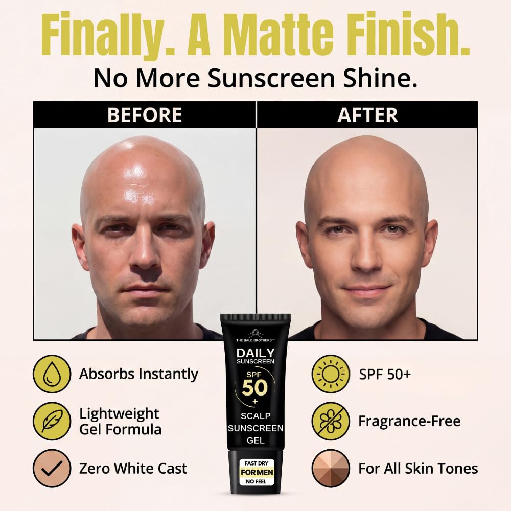 Ingredient bottle flatlay with The Bald Brothers showing nourishing benefit