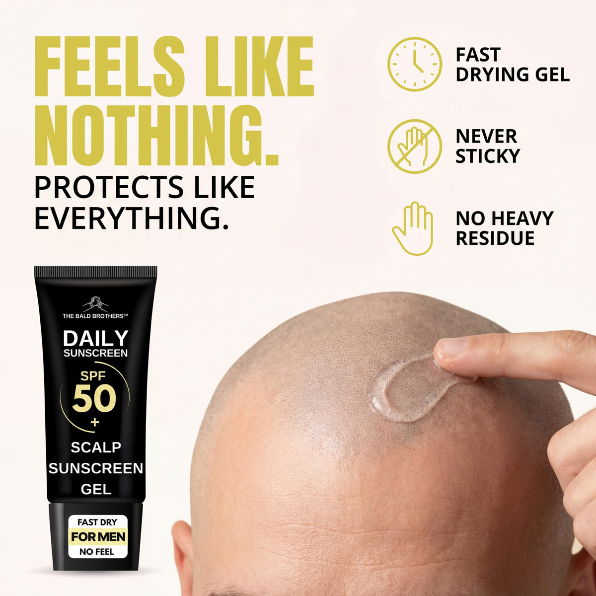 The Bald Brothers gel texture close-up highlighting quick-dry benefit