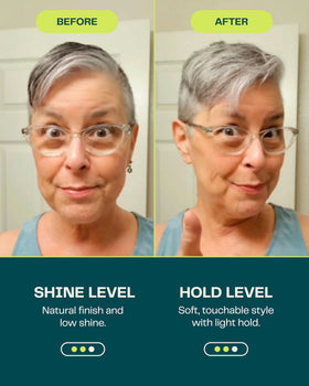 The Barb Shop applied to damp hair demonstrating improved definition and frizz control