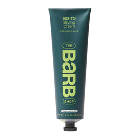 The Barb Shop front packaging showing sleek jar and clear branding benefit: recognizable styling cream