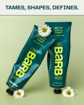 The Barb Shop cream texture close-up showing smooth, spreadable consistency for easy use