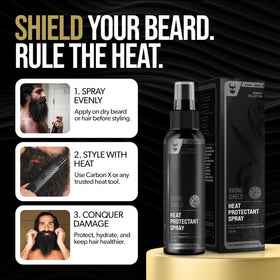 The Beard Struggle spray nozzle spraying fine mist for even heat protection