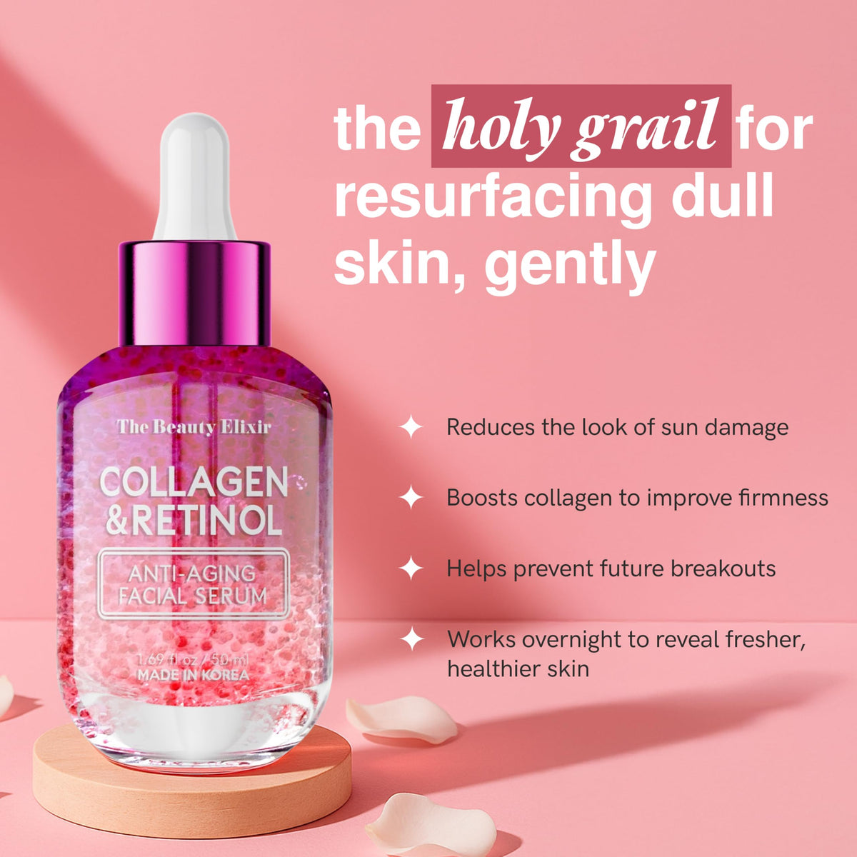 The Beauty Elixir dropper dispensing a drop, demonstrating precise application and control