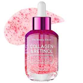 The Beauty Elixir front packaging showing elegant serum bottle and clean design benefits