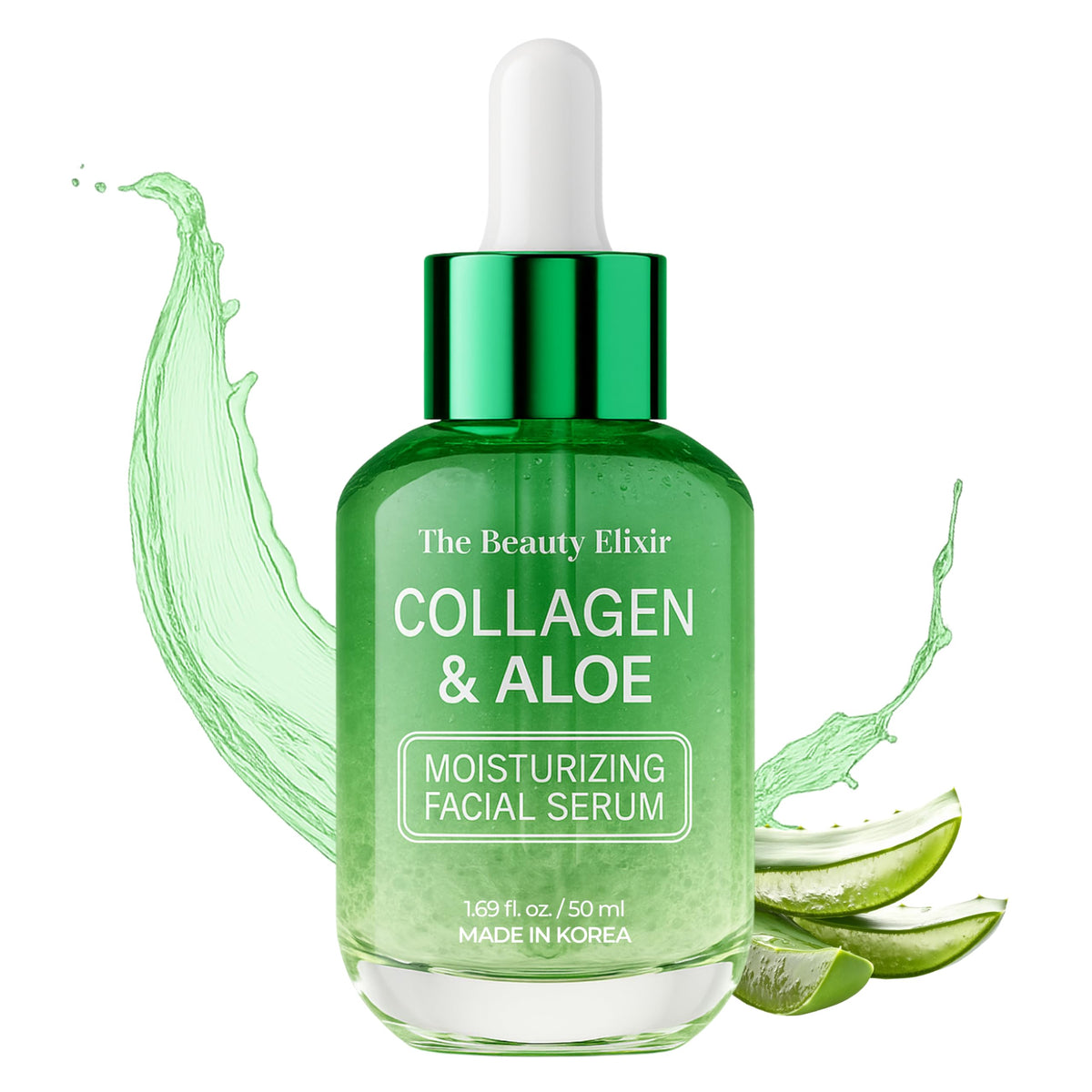 The Beauty Elixir front packaging showing sleek bottle and brand benefit of premium skincare