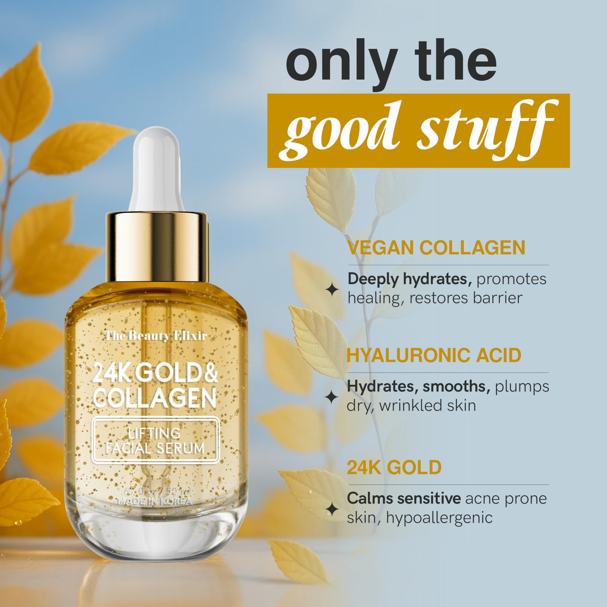 The Beauty Elixir close-up of 24K gold particles adding luminous radiance