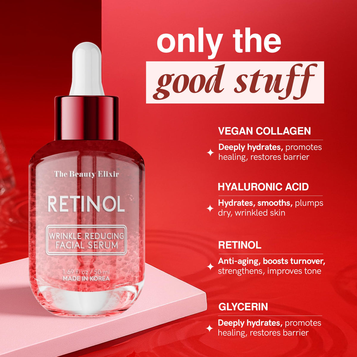 The Beauty Elixir label detail illustrating ingredient transparency and potency