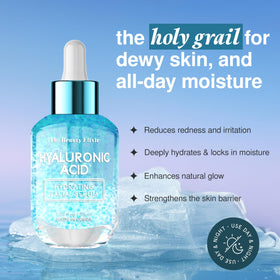 The Beauty Elixir serum texture close-up highlighting lightweight hydrating feel