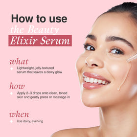 The Beauty Elixir texture close-up of serum showing lightweight, hydrating finish