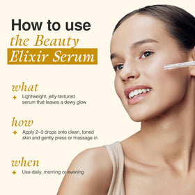 The Beauty Elixir lightweight serum texture demonstrating smooth absorption