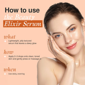 The Beauty Elixir bottle next to coin to show size and travel-friendly benefit