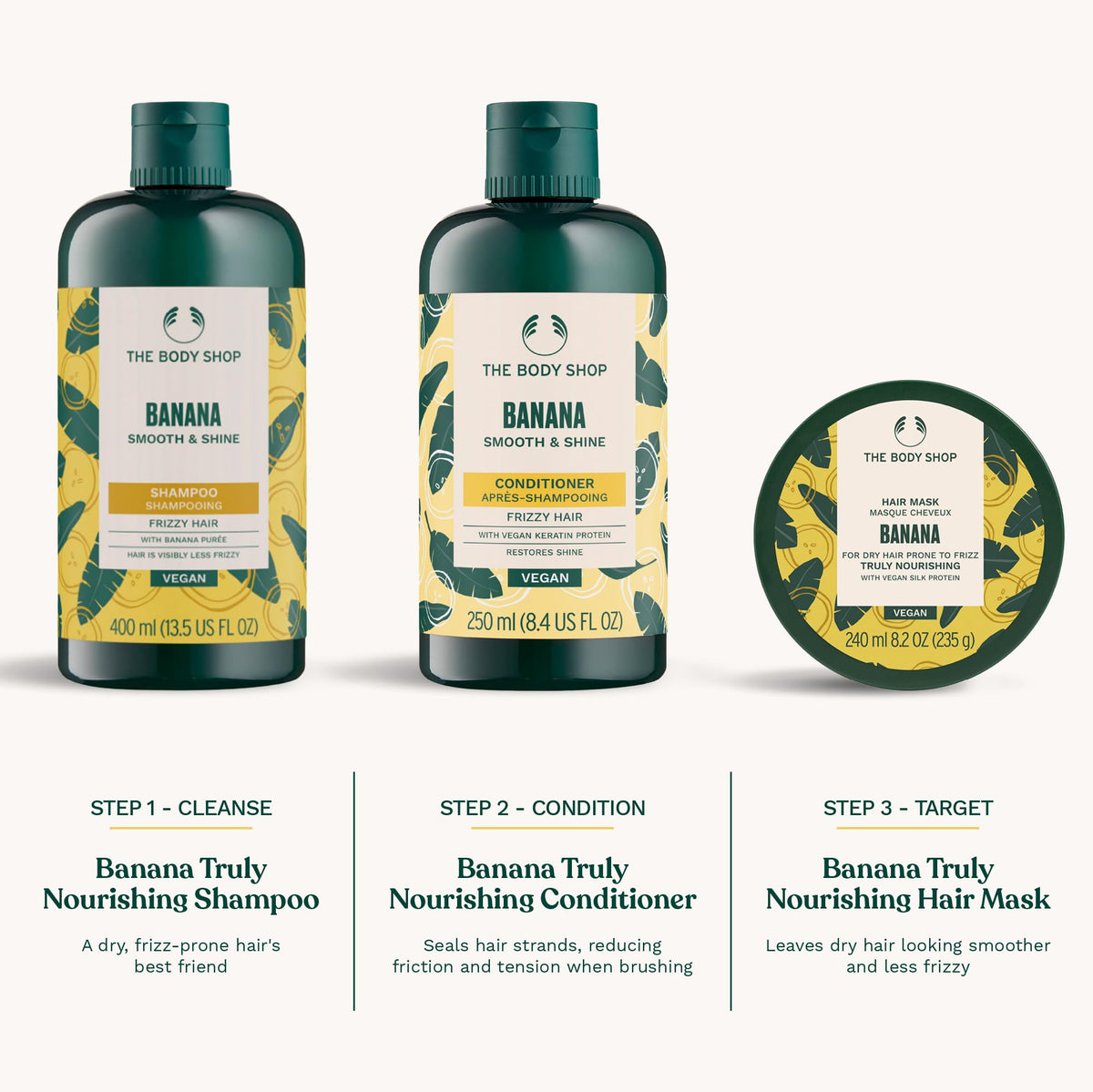 The Body Shop banana conditioner applied to hair cream lather demonstrates detangling benefit