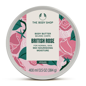 The Body Shop British Rose jar front view showing packaging and volume benefit