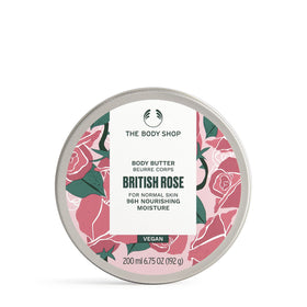 The Body Shop British Rose front tub showing label and size benefit: clear product identity