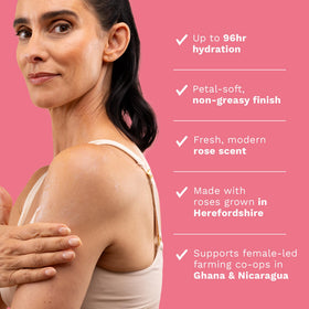 The Body Shop British Rose label close-up showing natural-origin ingredient benefits