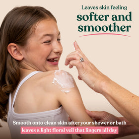 The Body Shop British Rose next to hand showing 400 ml size and value