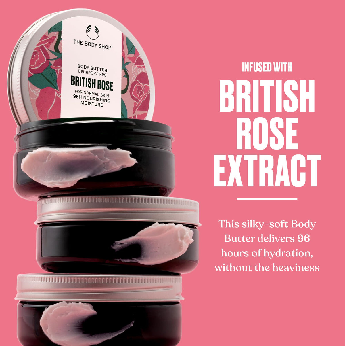 The Body Shop British Rose texture close-up showing creamy whipped consistency