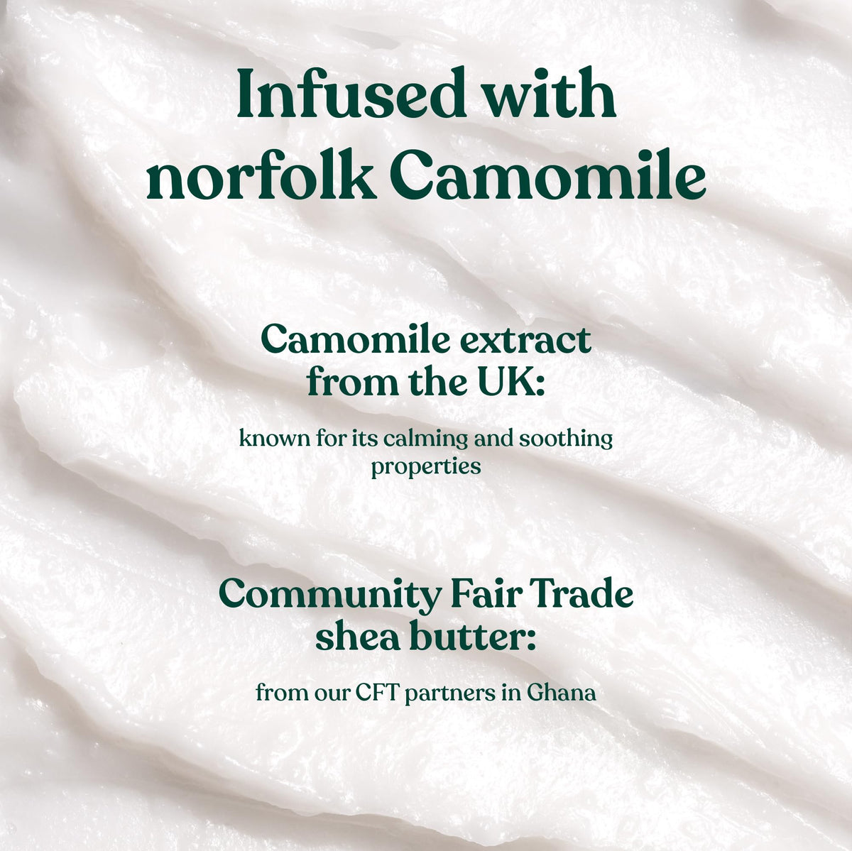 Label detail with The Body Shop branding and ingredient callouts, highlighting ethical sourcing