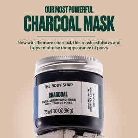 The Body Shop open jar texture showing charcoal clay consistency