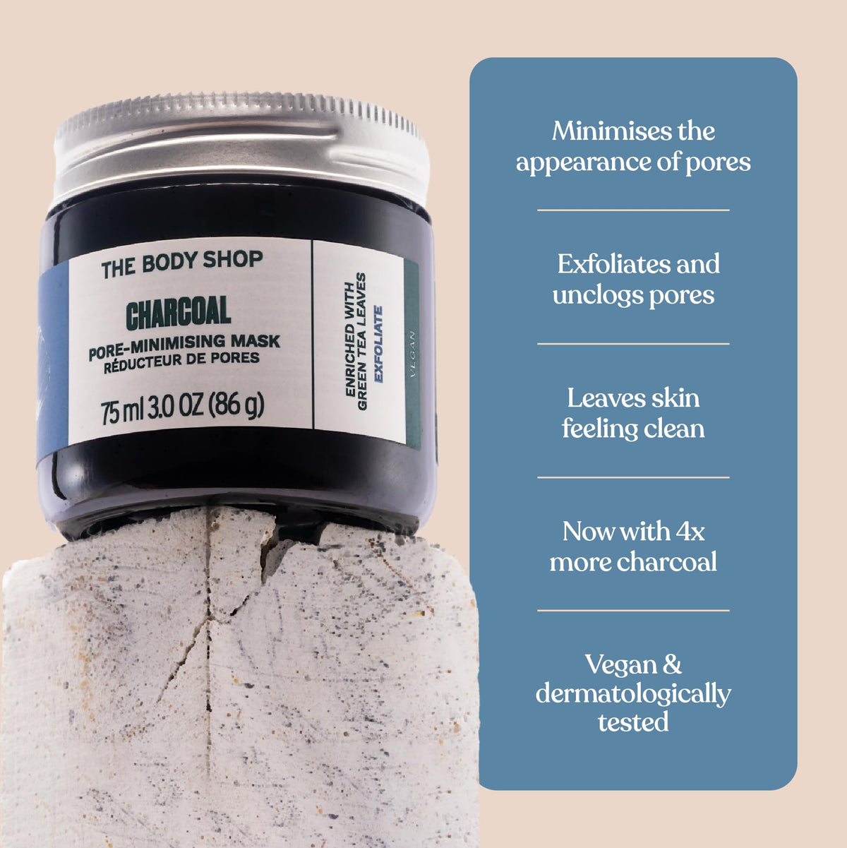 The Body Shop 75ml jar beside a ruler for size and scale reference